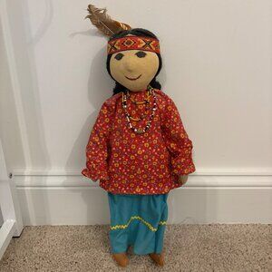 Handcrafted Native American-Inspired Doll With Braided Hair Beaded Necklaces‎